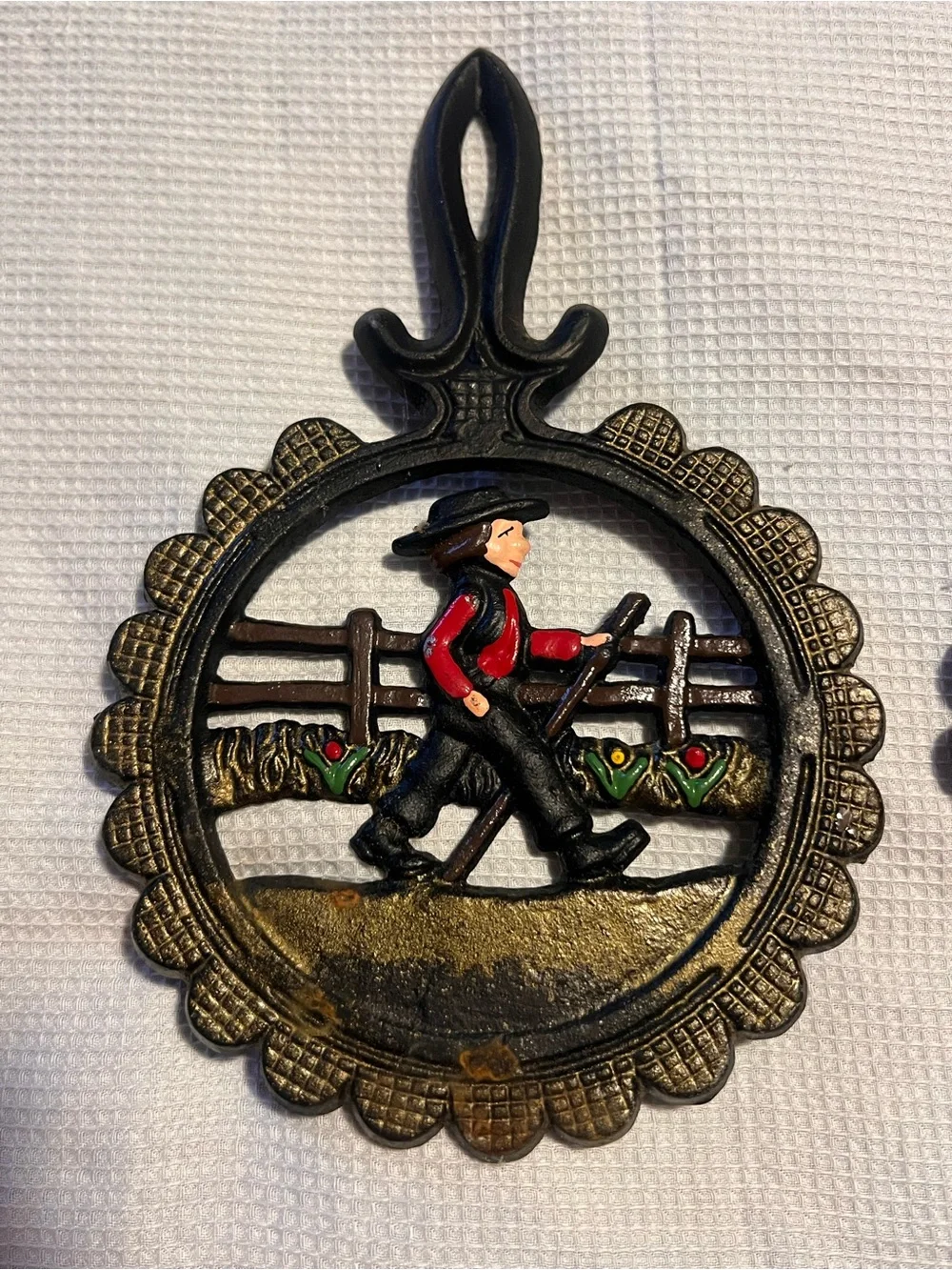 Dalecraft Cast Iron Amish Trivets - Vintage Hand-Painted Folk Art Man & Woman